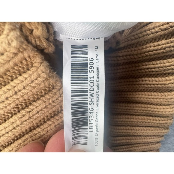 Quince Oversized Cardigan Women's Size M Cable Knit Organic Cotton Sweater Camel - Picture 6 of 9